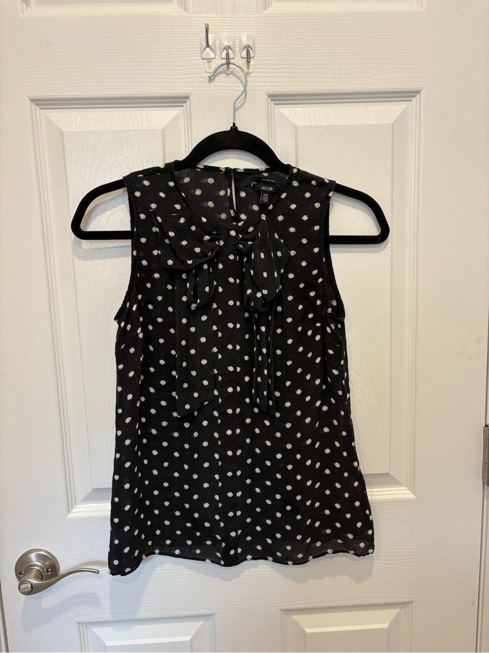 Jacob Black and White Polka Dot Tie-Neck Sleeveless Top #1240